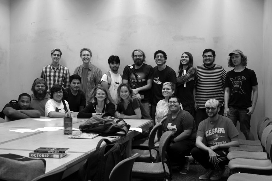 The Young Democratic Socialists of America at UTSA pose after a meeting. The organization is awaiting university recognition as an official UTSA student organitaztion.  Heather Montoya, The Paisano