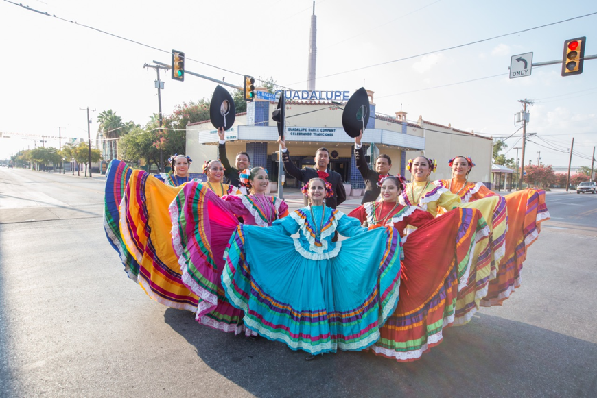 Folklorico dancers pose in front of the Guadalupe Cultural Arts Center. Courtesy of the 
Guadalupe Cultural Arts Center