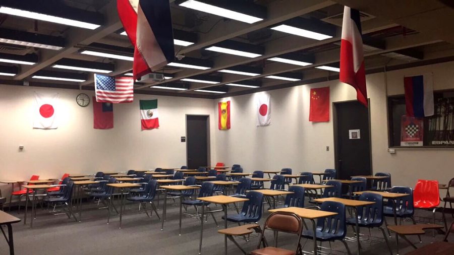 Old furniture sits in a foreign language classroom in the McKinney Humanities building. Photo Courtesy of  Leah Feneley, The Paisano