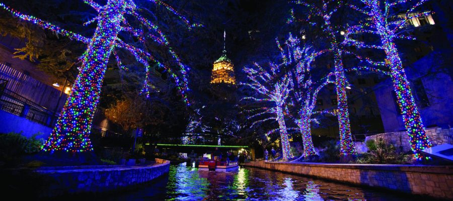 The+San+Antonio+River+Walk+embraces+the+holiday+spirit+by+lighting+up+the+cypress+trees+that+guide+you+through+the+heart+of+San+Antonio.+Photo+Courtesy+of+The+River+Walk