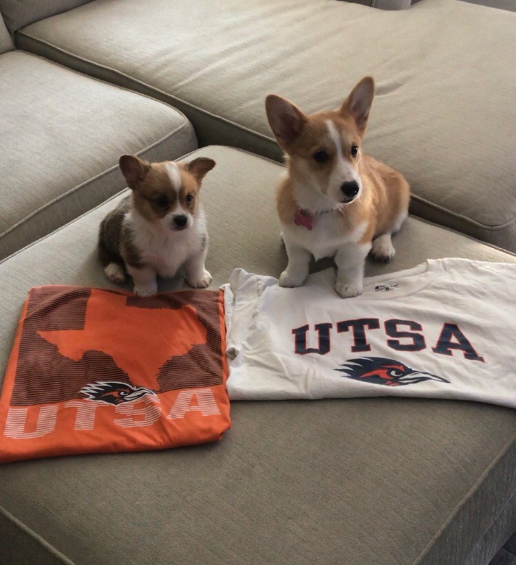 Jordy and Feebie Lou pose for their photo with UTSA swag. 
Photo Courtesy of Audrey Castor