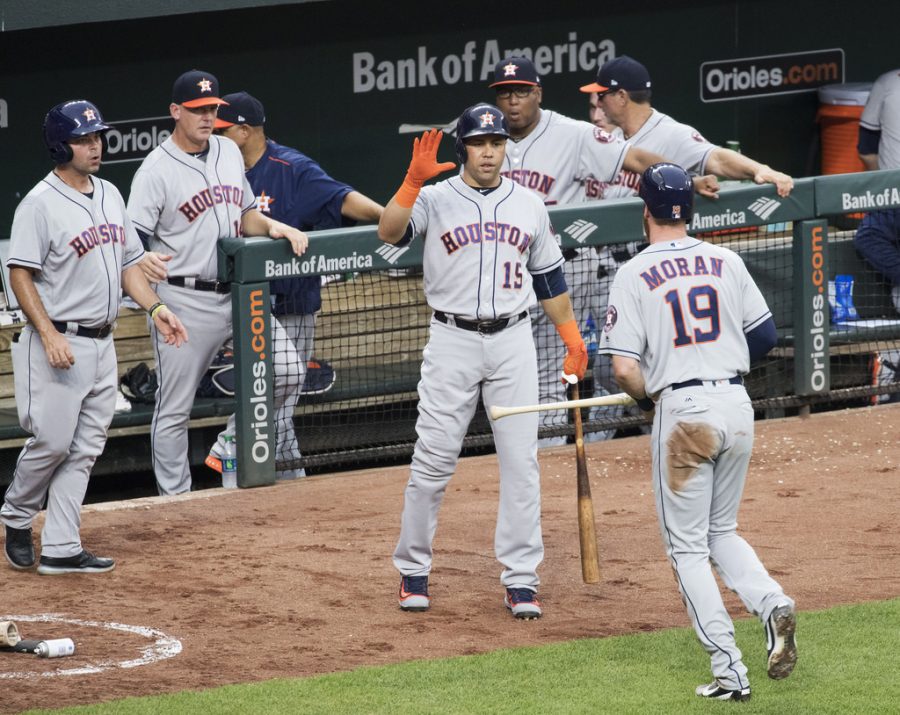 The Houston Astros after a run was scored against the Orioles