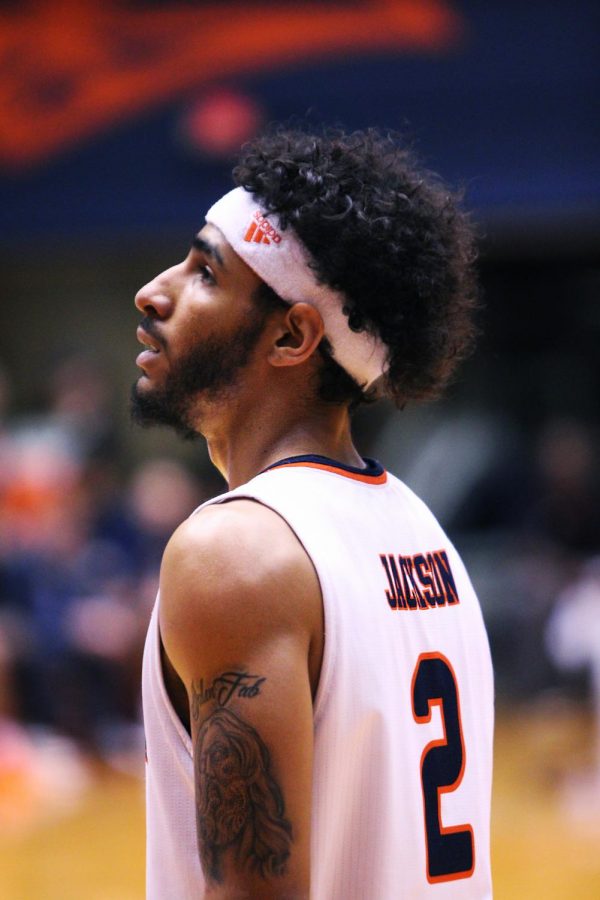 Jhivvan Jackson looks on during a game against LA Tech.