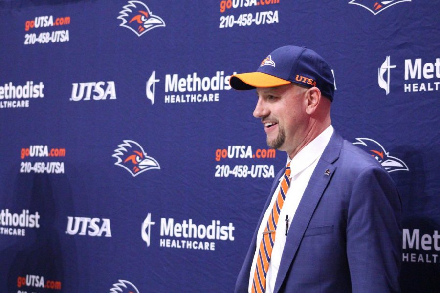 Coach Traylor addresses the media at his introductory press conference earlier this year. Traylor has brought a breath of fresh air to the program through the first four weeks, and has many fans thinking about the teams great potential for the near future 