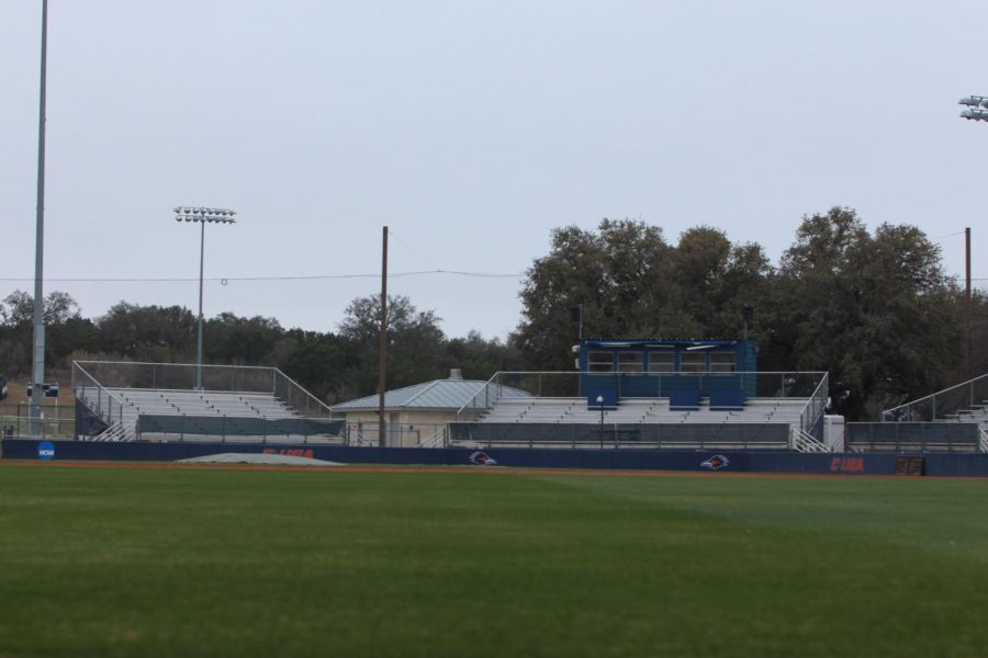 Roadrunner Field sits empty before a softball game on Mar. 26.  It will remain this way for the duration of both the baseball and softball seasons due to COVID protocols.