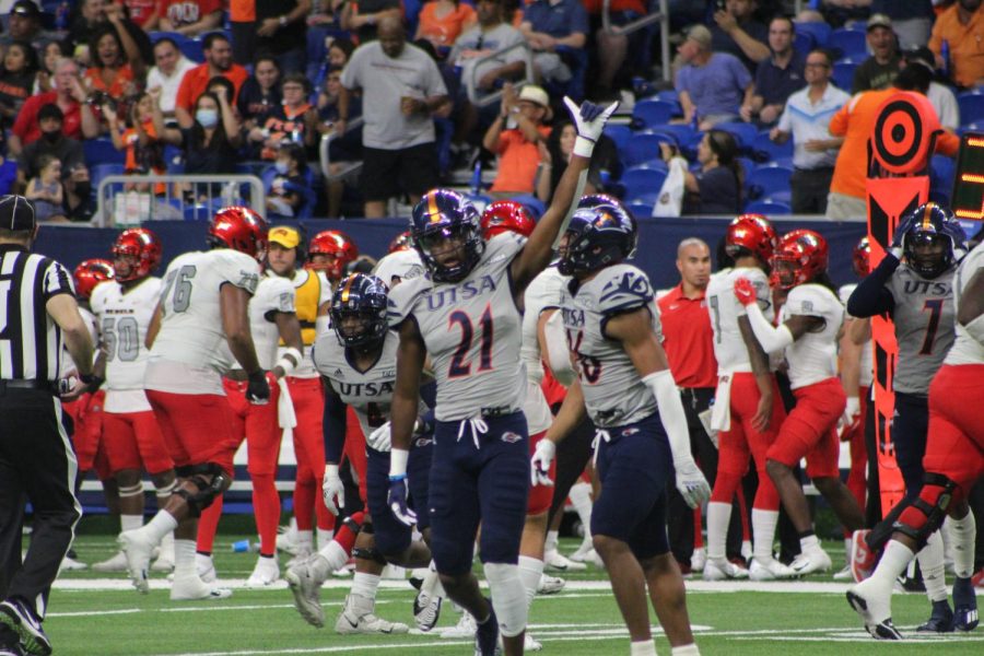 Ken Robinson celebrates after making a play during a game against UNLV earlier this season. The sophomore from Grand Prairie, TX has followed a freshman season where he was a C-USA All-Freshmen Team with an even better one this year, registering 18 tackles for loss and four passes defended so far this season. 