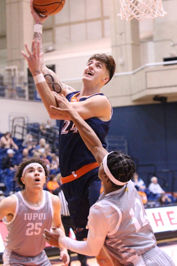 Jacob Germany goes up for a layup during a game against IUPUI earlier this season. Germany put up a career-high 26 points and notched his seventh double-double of the season in UTSA’s loss this weekend to WKU.