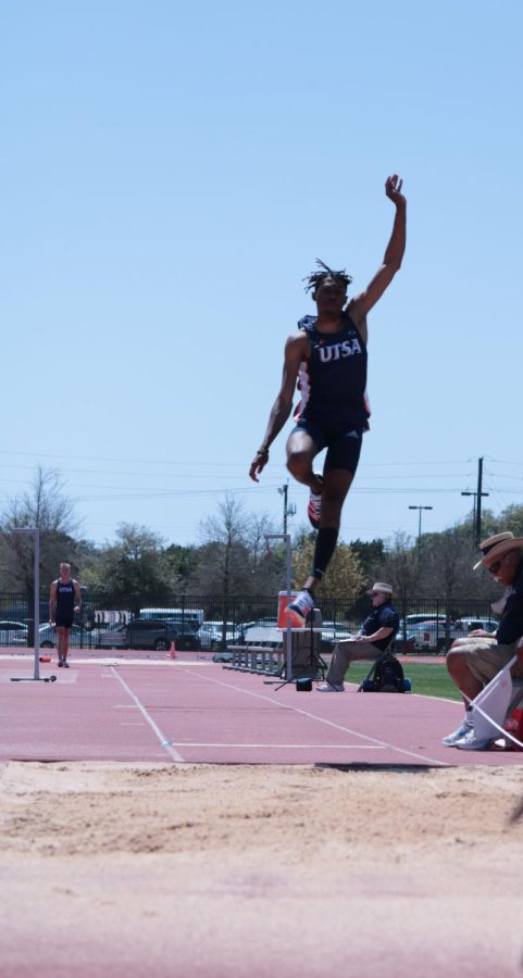 Jemuel Miller competes in the men’s long jump during UTSA’s Roadrunner Invitational last week. Miller competed at the NCAA Division I Indoor Track and Field Championships last month and took sixth in the triple jump.