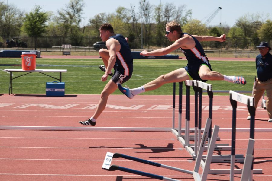 Joel McFarlane & Justin Turner compete in the men’s 110-meter hurdles during Saturday’s meet. McFarlane finished fourth in the event with a final time of 15.24 and Wright finished in fifth with a time of 15.55.  has an average finish of just over eleventh place so far this season after three tournaments.