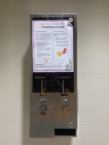 A menstrual hygiene products dispenser located in the Student Union.