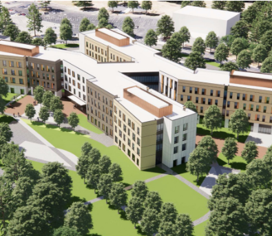 Rendering of Blanco Hall, UTSAs seventh residence hall at the Main Campus. The project is expected to be compete by 2025. 