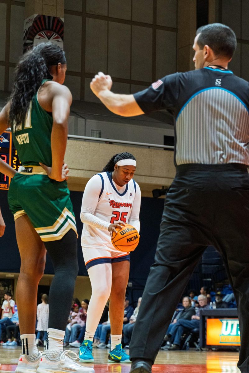 UTSA women's basketball forward Idara Udo in the Roadrunners'  69-63 loss to South Florida Saturday, Feb. 14, 2026, at the Convocation Center in San Antonio, Texas.