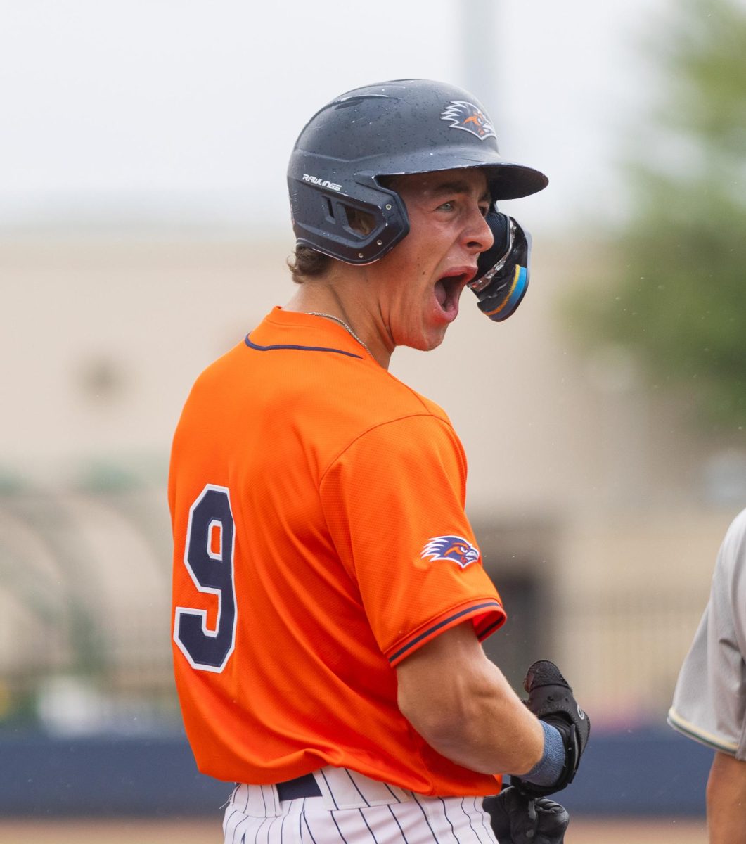 UTSA baseball infielder Aidan Eschelman in the Roadrunners' 7-3 win over South Florida Saturday, Apr. 11, 2026, at Roadrunner Field in San Antonio, Texas.