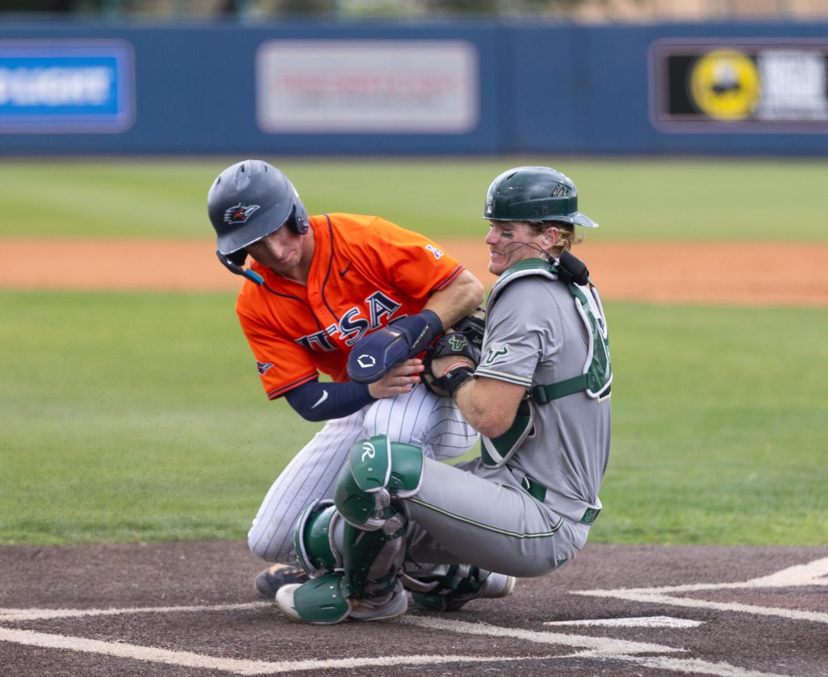 UTSA baseball infielder Diego Diaz in the Roadrunners 7-1 loss to South Florida Saturday, Apr. 11, 2026, at Roadrunner Field in San Antonio, Texas.